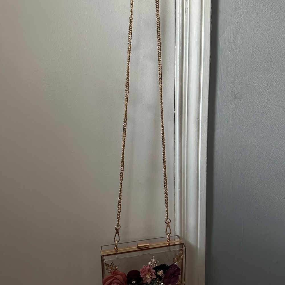 Floral & acrylic evening shoulder bag/clutch - Picture 4 of 10
